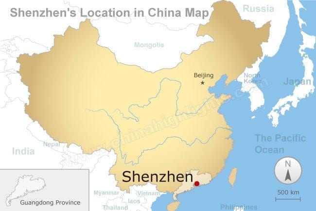 Shenzhen eneo katika ramani China