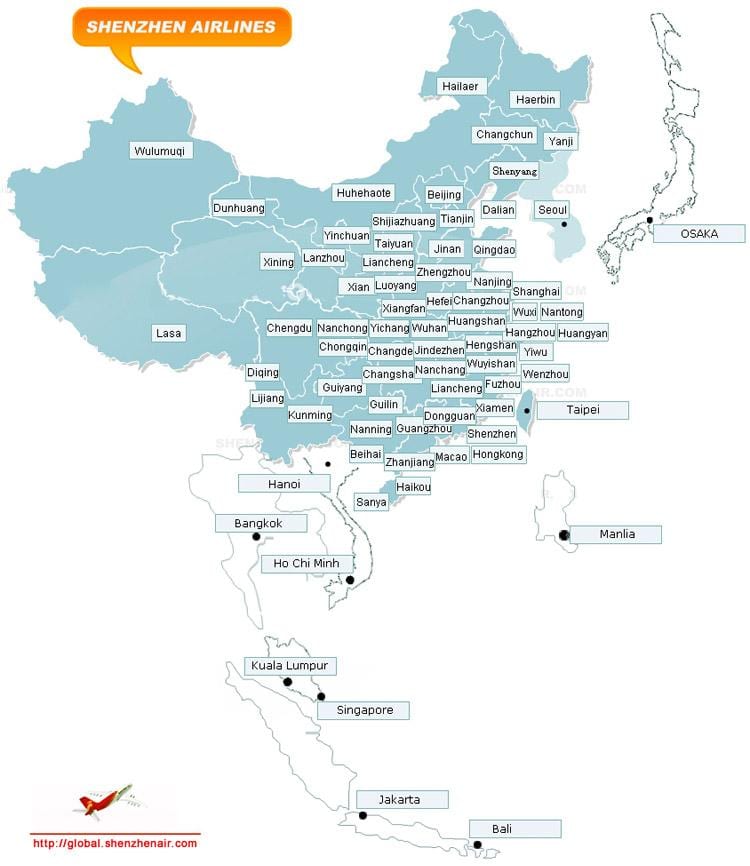 ramani ya Shenzhen mashirika ya ndege ya njia